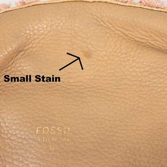 Fossil Purse Preston Leather Straw Fold-Over Pouch with Wristlet Tan Pink Purple - Picture 6 of 16